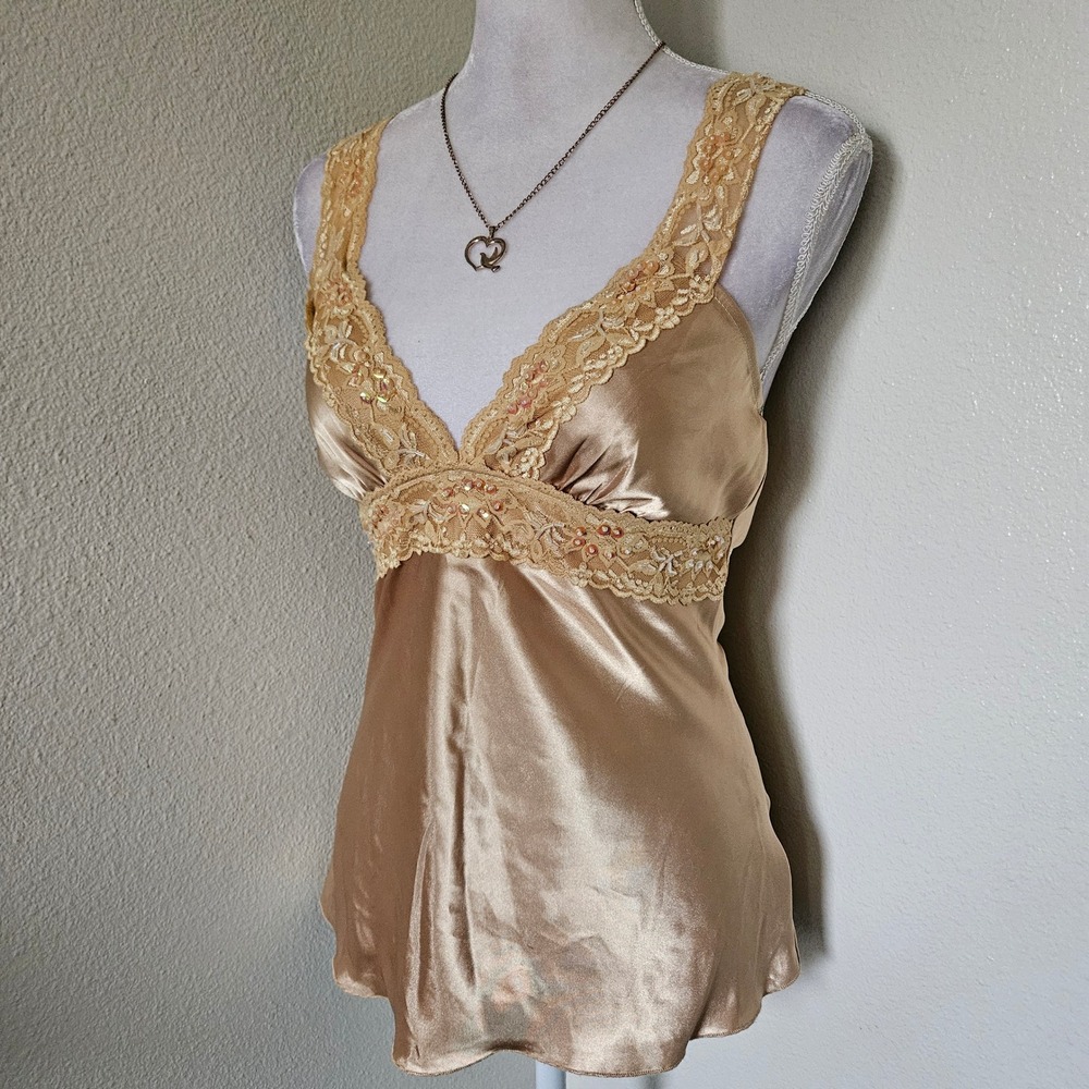 Wrapper Gold Satin Camisole Top Lace Sequin
